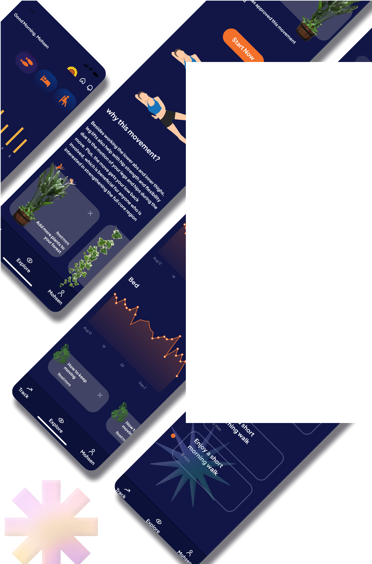 Plant B app screens fanned diagonally