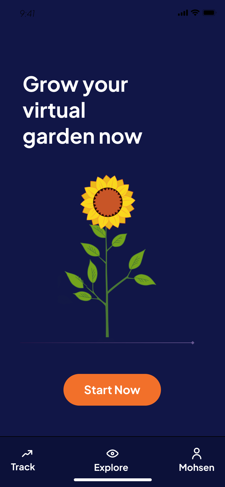 Grow your virtual garden onboarding screen with a sunflower illustration