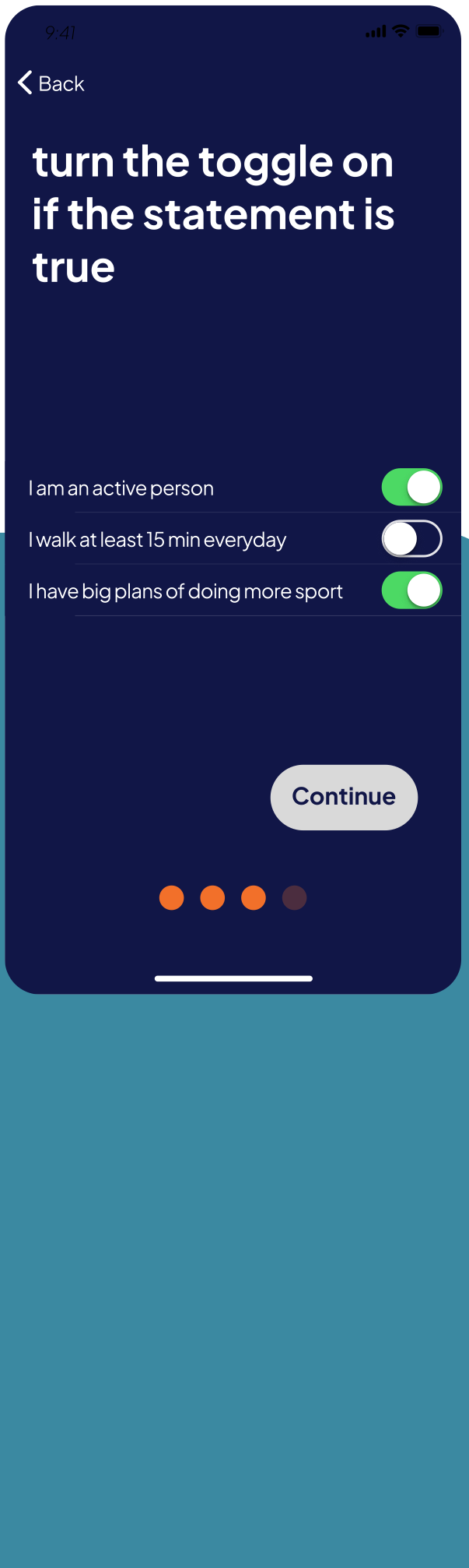 Onboarding screen: turn the toggle on if the statement is true