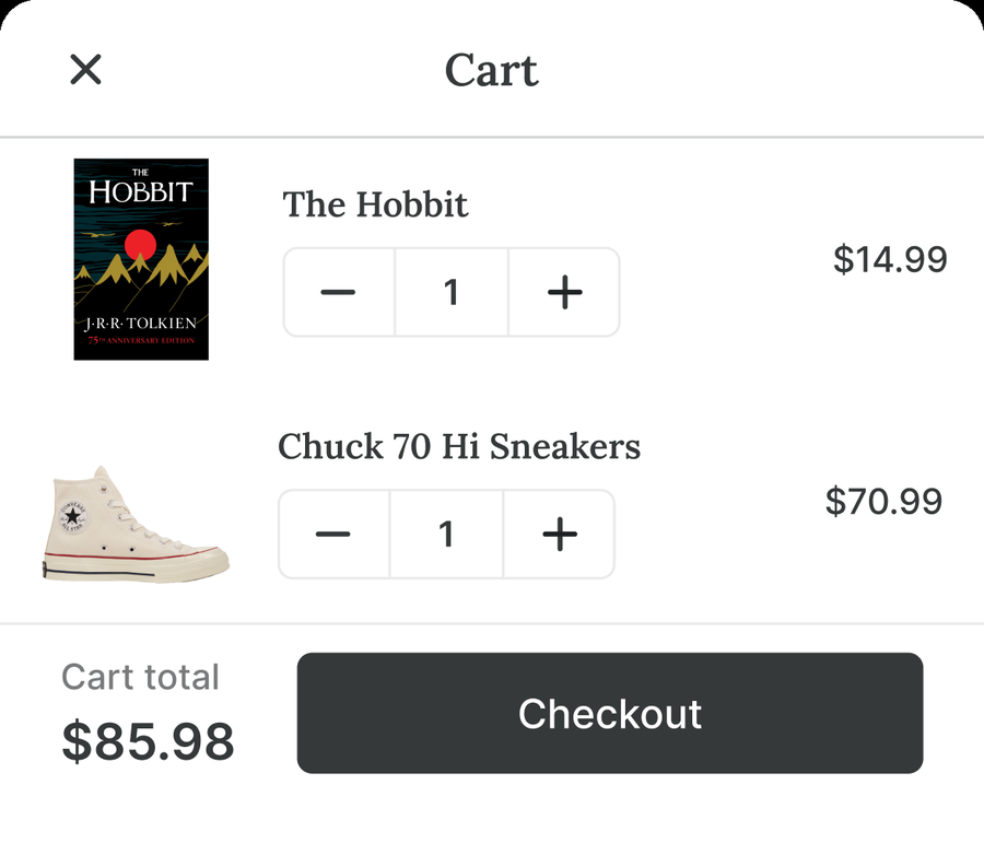 Cart sheet with The Hobbit and Chuck 70 Hi Sneakers