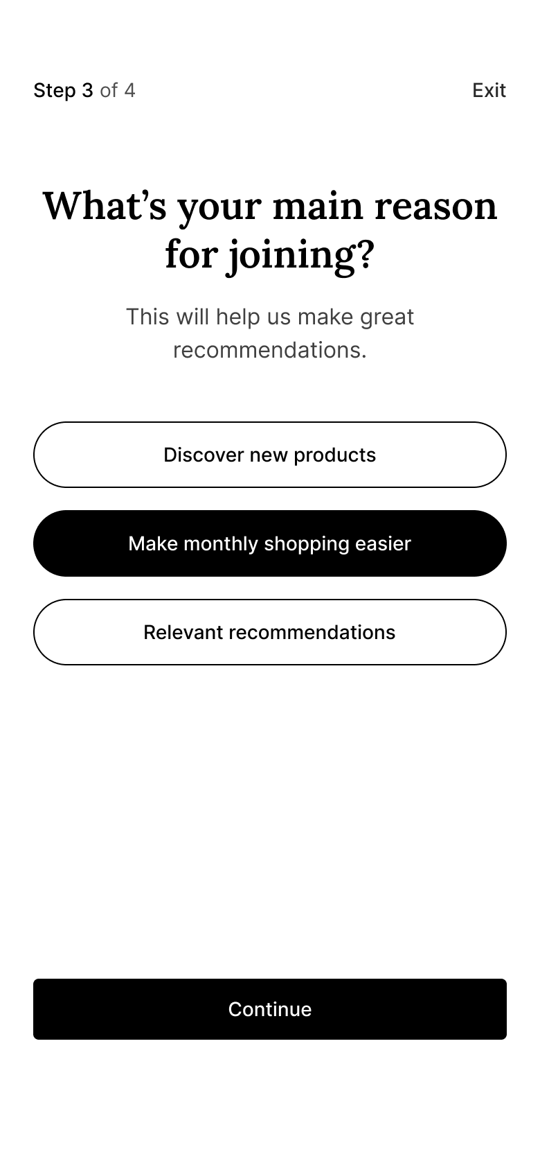 What's your main reason for joining onboarding step