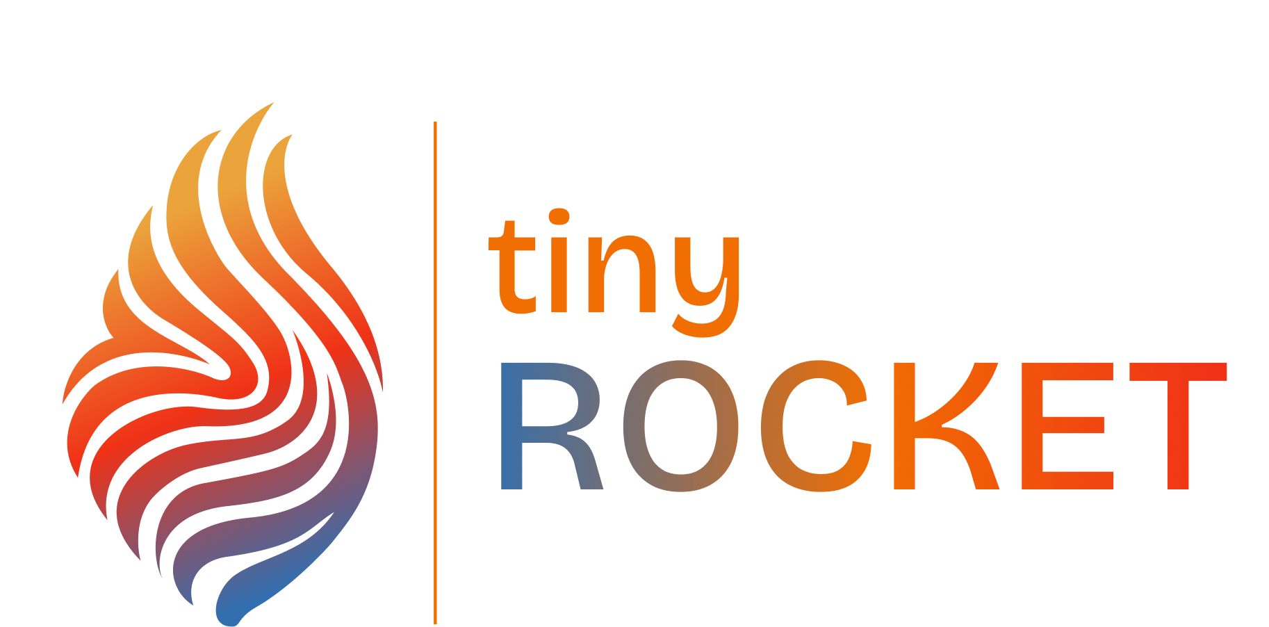 Tiny Rocket full logo lockup: flame icon beside the tiny ROCKET wordmark