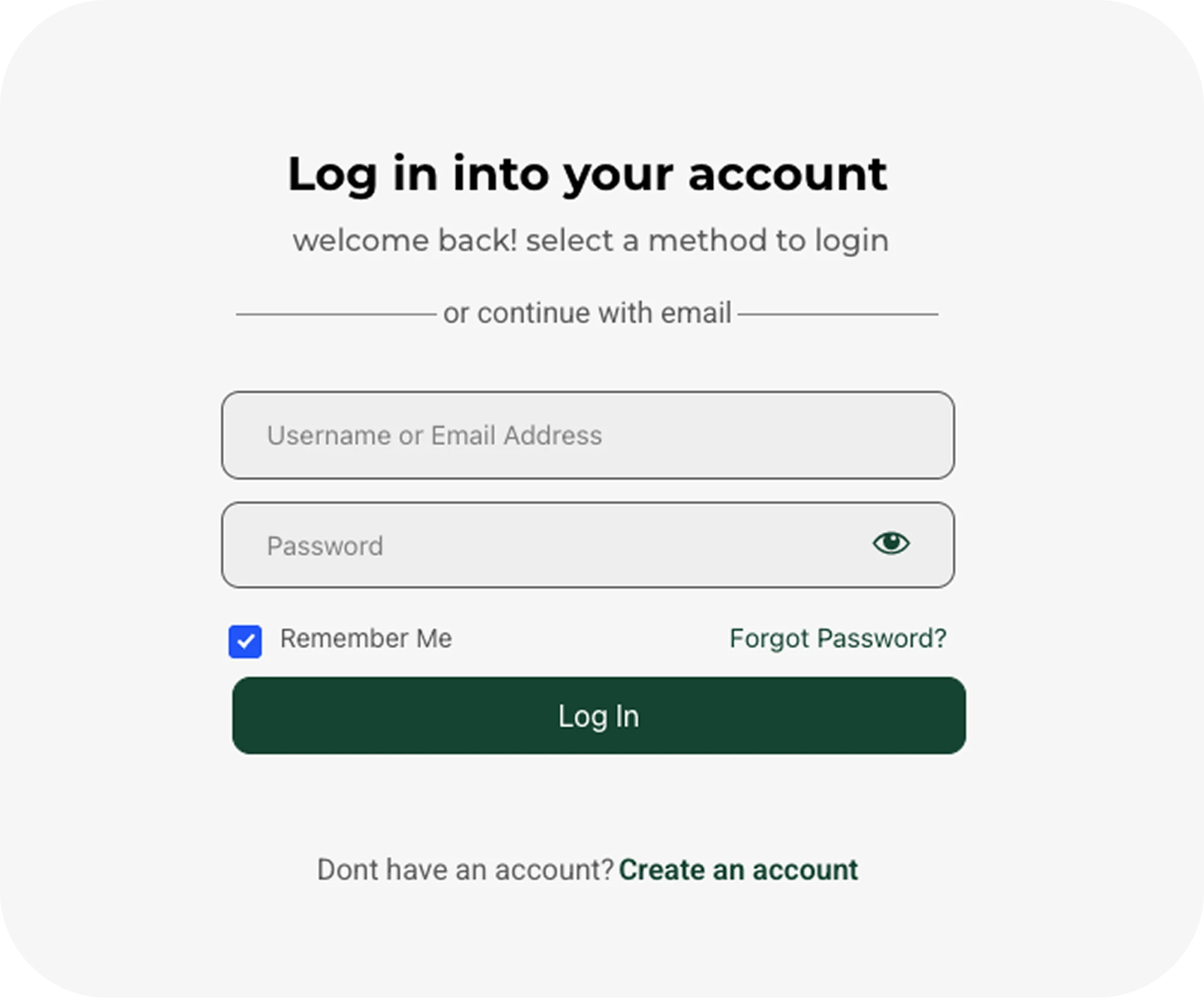 Log in into your account screen