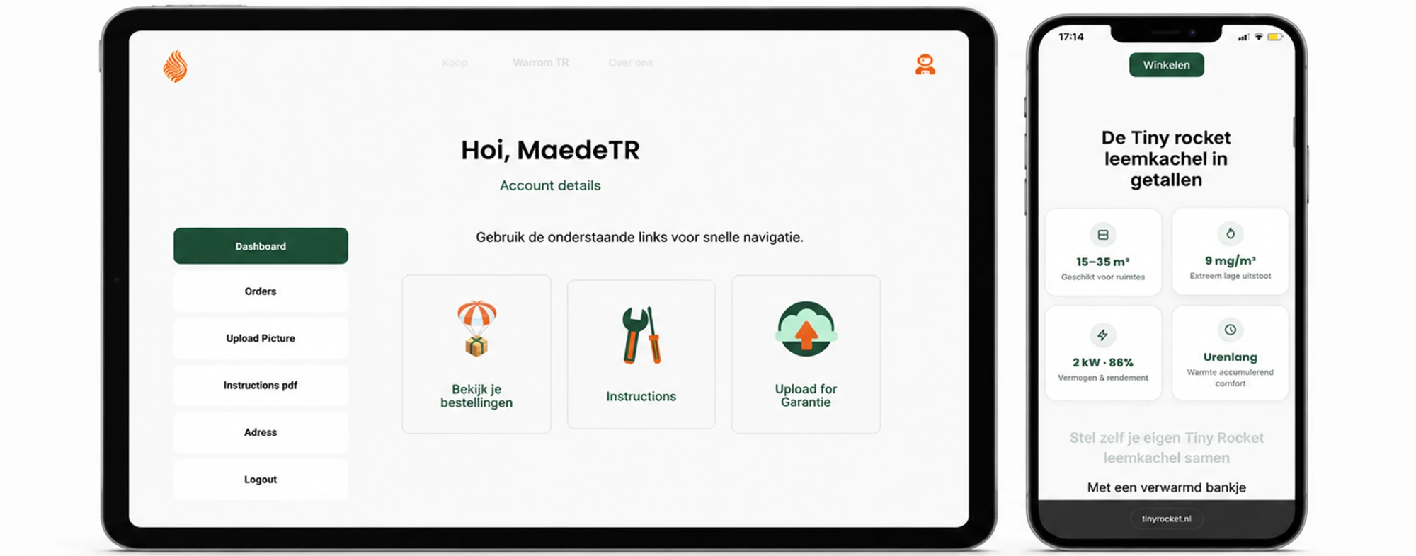 Tiny Rocket site shown responsively on tablet and phone mockups